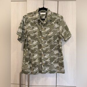 MEN’S SALE Lucky Brand Men’s Olive Green Printed Button Down‎ Short Sleeve M